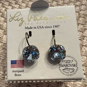 Liz Palacios light blue crystal antiqued brass earrings - new
